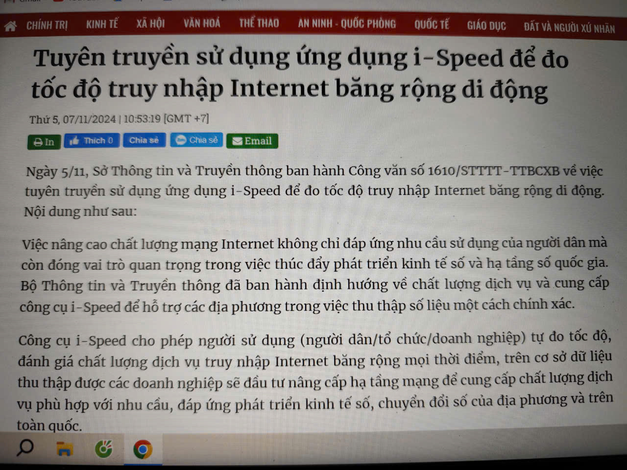   Tuyên truyền sử dụng ứng dụng i-Speed để đo tốc độ truy nhập Internet băng rộng di động